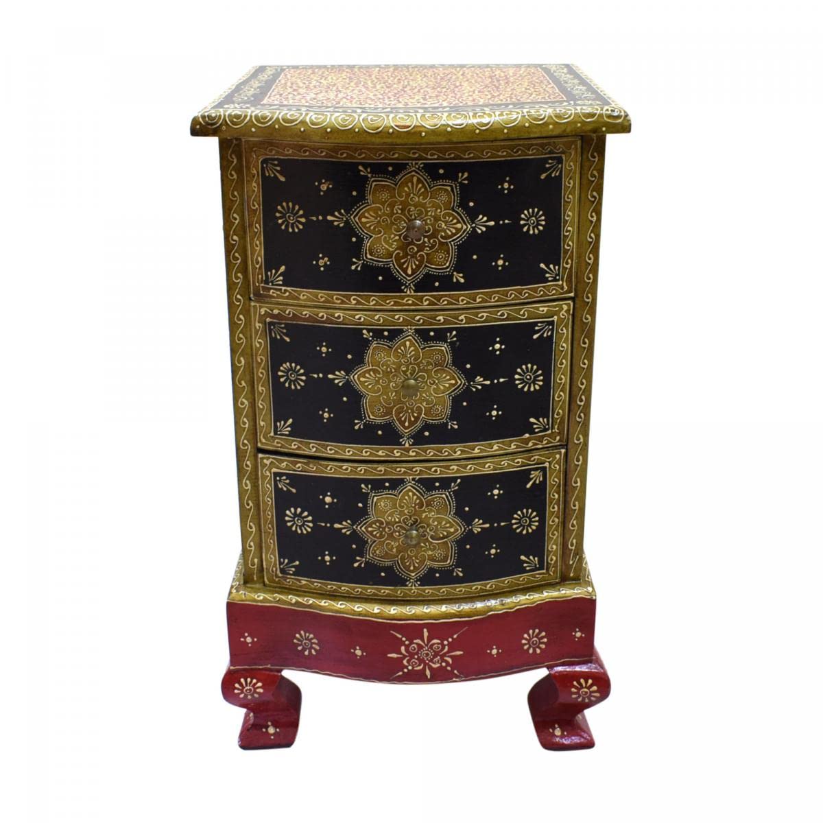 Modern Wooden Hand Painted 3 Drawer Bedside Office/Coffee Table for Living Room (Multicolour)-picture-17