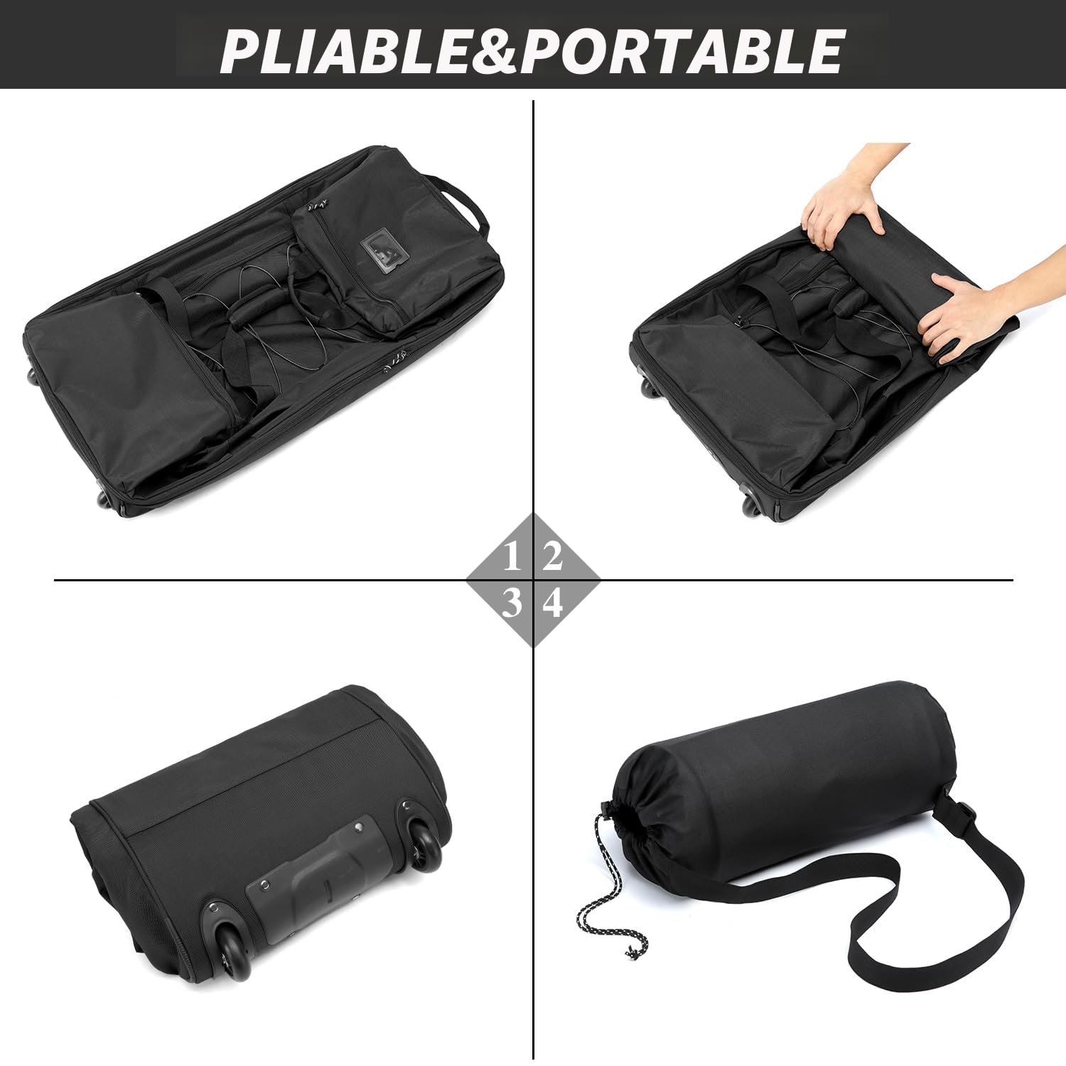 Laripwit Sac de Voyage Pliable à roulettes XXL 130-170L Extensible Sac de Sport avec roulettes 36'' Extra Large Sac à Bagages Souple avec Poignées Multiples, Noir