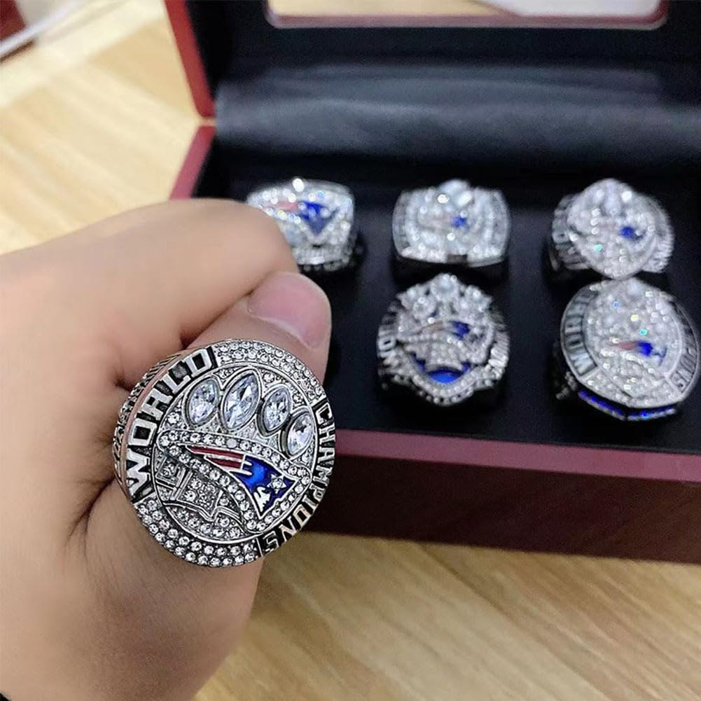 Anillo de Campeonato de los Patriots con Juego de trofeos de fantasía FFL New England Souvenirs coleccionables Regalos de Rugby para Hombres, Mujeres y papá