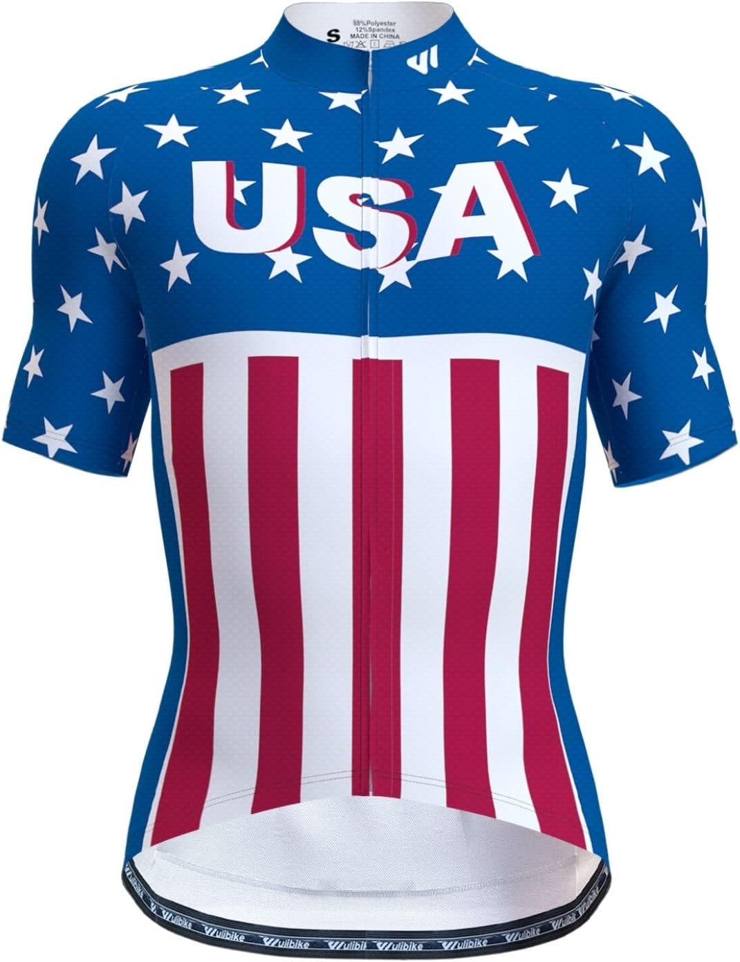 Lo.gas USA Cycling Jersey Men Short Sleeve Bike Biking Shirts American Flag Road Bicycle Clothing Full Zip with Pockets