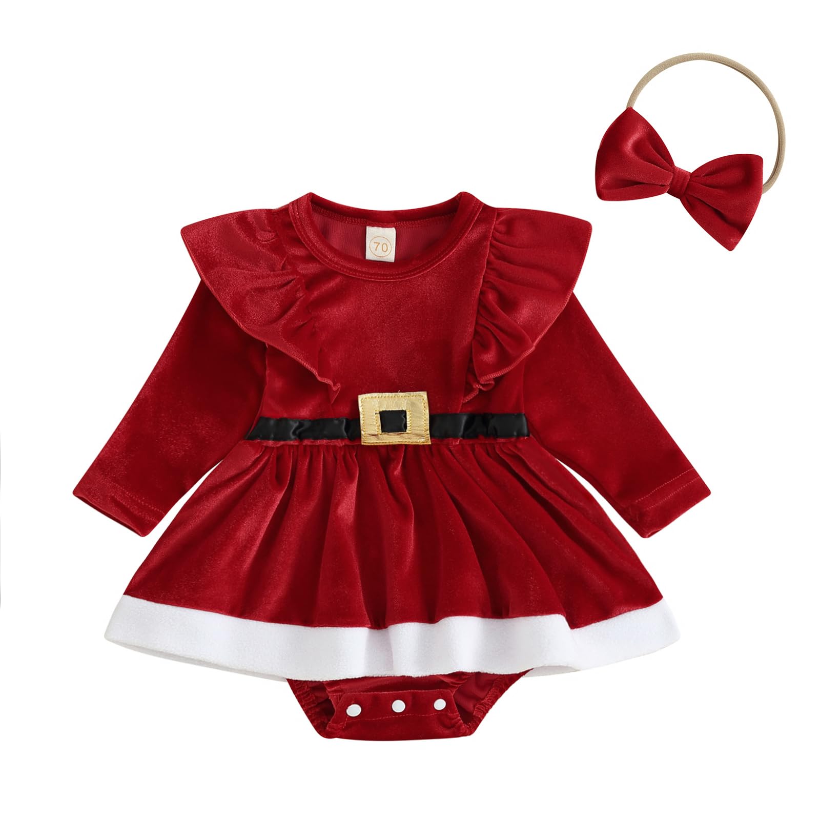 Vestido de Navidad para Bebé Niña Vestido Navideño de Felpa con Manga Larga y Diadema para Navidad 3 pcs Traje de Navidad para Chica de 1 a 5 Años
