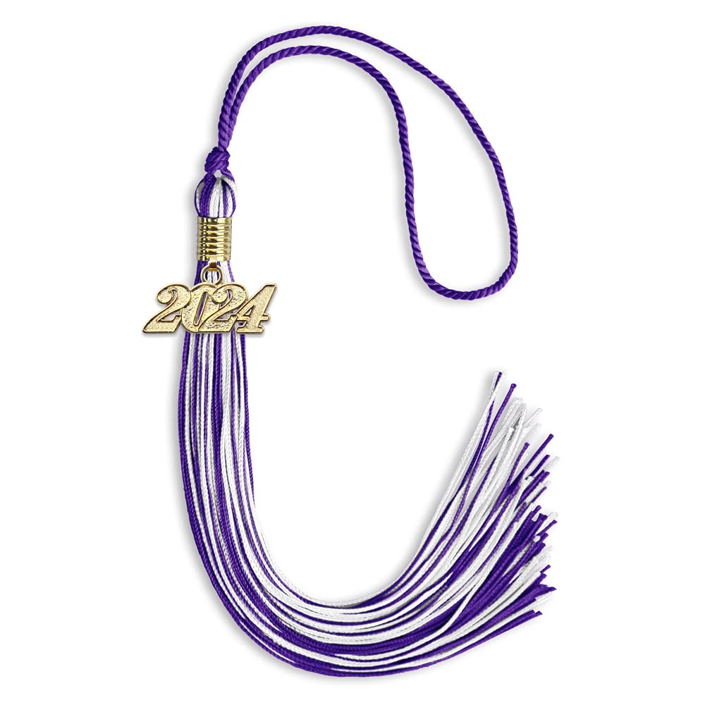 Endea Graduation Mixed Double Color Tassel with Gold Date Drop (Purple/White, 2024)