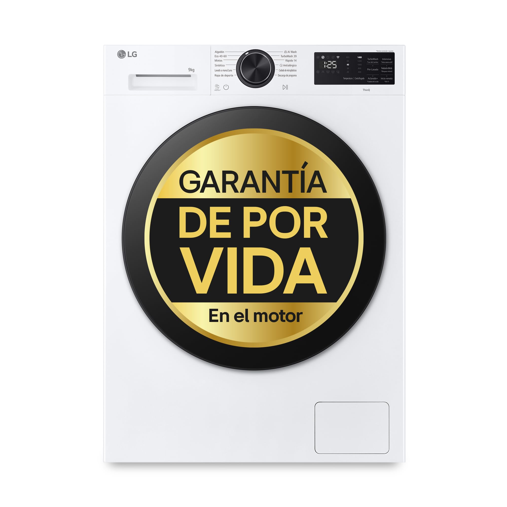 LG F2X50S9TLB - Lavadora Inteligente, 9kg, AI Direct Drive, TurboWash 360º, 1200rpm, Fondo reducido, Un 20% más eficiente que A, Serie 500, Blanca