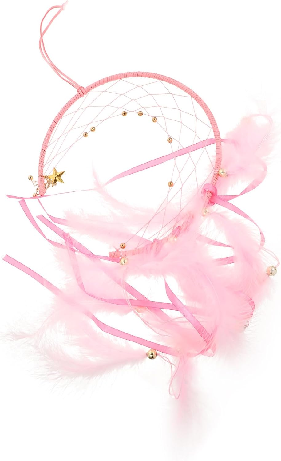 Wakauto Dream Catcher Wall Hanging Decor with Celestial Moon and Plumage Plumes, 20-inch Unique Home Pendant for Bedroom Hanging Decorations