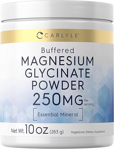 Carlyle - Polvo de glicinato de magnesio 10 oz (283 g) 250 mg Mineral esencial vegetariano Sin OMG, sin gluten