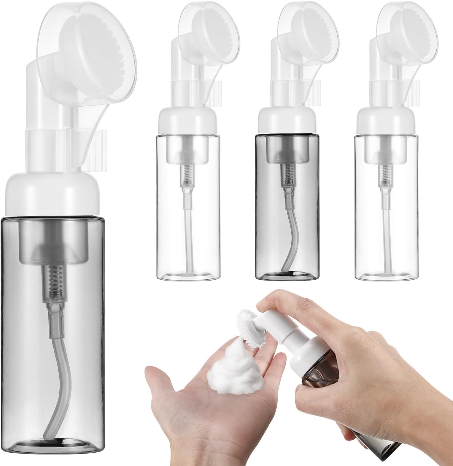 SHERCHPRY 4pcs Transparent Soap Foaming Bottle Foam Bottle Small Mousse Foaming Container Facial Foaming Bottle with Brush for Bathroom Hotel (60ml)