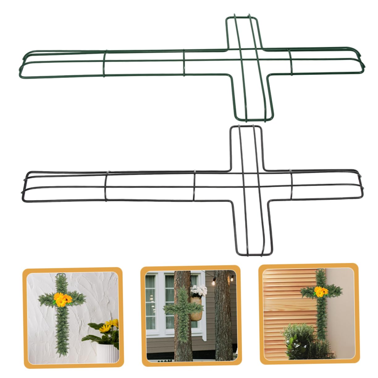 VINTORKY 2pcs Cross Shaped Metal Wreath Frame for Floral Arrangements Wire Wreath Form for Home Decor Garden and Holiday Decorations