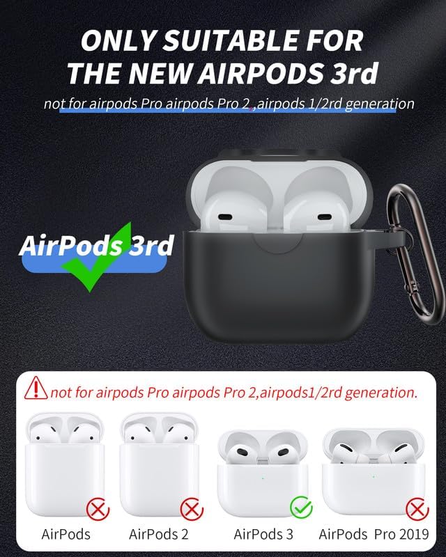 Miniatura 2 de Funda para AirPods 3, accesorios de protección de silicona con llavero compatible con Apple AirPod de 3 generación 2021 para mujeres, hombres, niñas