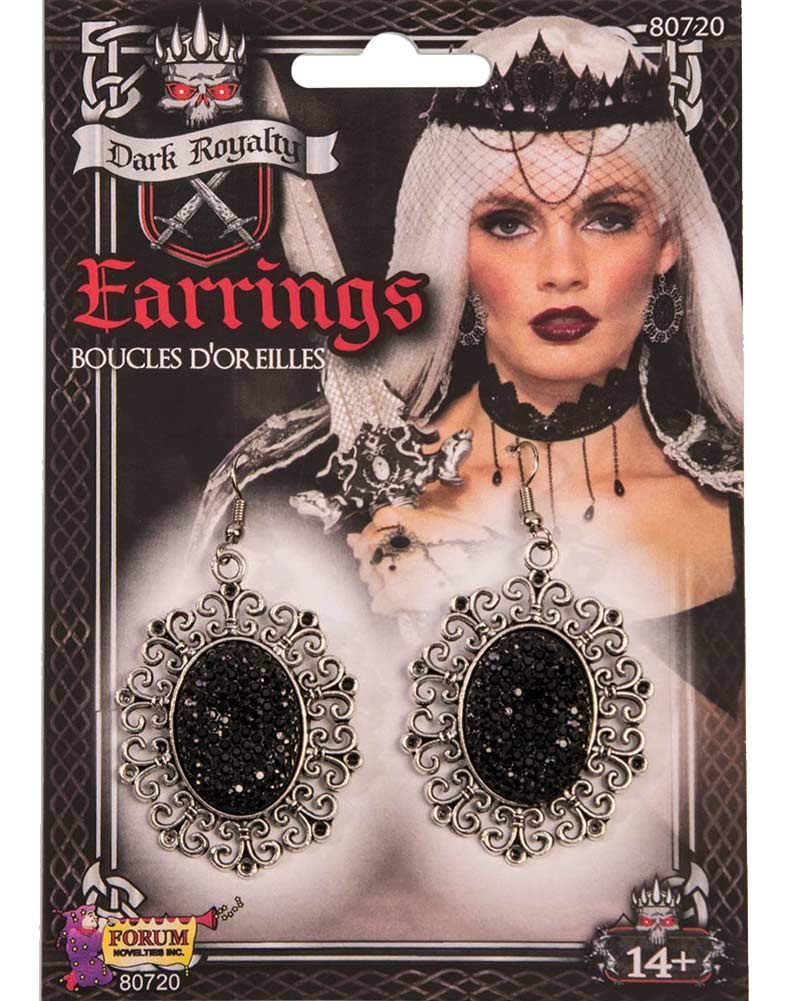 Forum Novelties X80720 1pc Dark Royalty Earrings, Women, Black/Silver, One Size