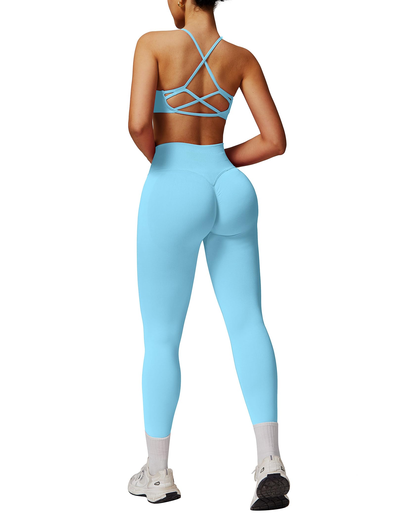 IMEKIS Conjunto de gimnasio de 2 piezas para mujer, yoga, deporte, crossback, sujetador deportivo con cintura alta, pantalones de fitness, ropa de entrenamiento, traje deportivo para correr, pilates