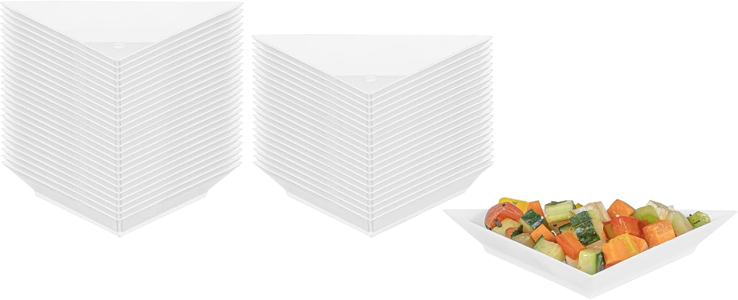 Restaurantware-4 x 2 Inch Mini Appetizer Plates, 100 Disposable Triangle Plates - Serve Hors D'oeuvres, Samples, Or Snacks, For Parties Or Catering, White Plastic Mini Dessert Plates,
