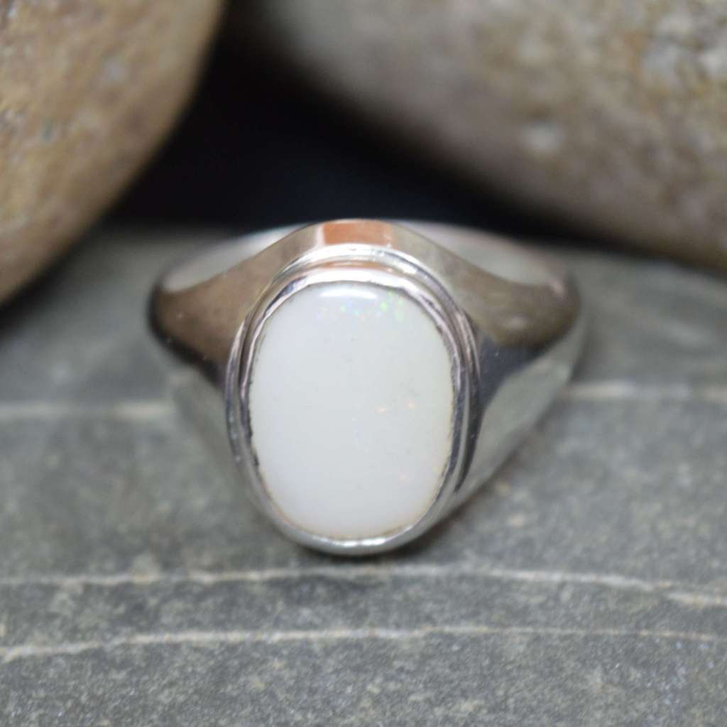Anillo de plata con ópalo natural de 55 quilates para hombre, forma ovalada, tamaño US 4 – 13