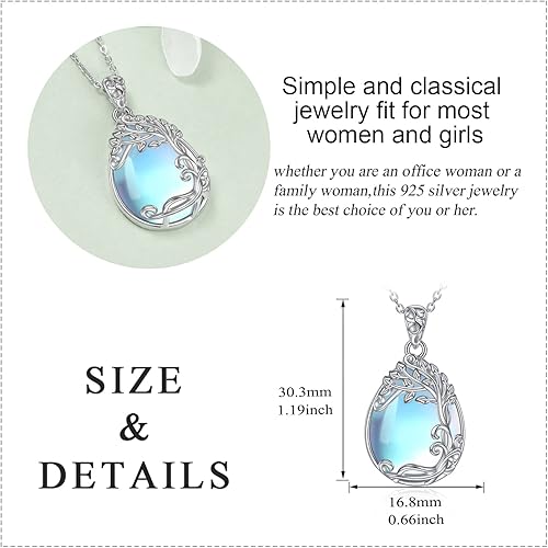 Miniatura 5 de YAFEINI Collar de plata de ley 925 con colgante de lágrima de filigrana y piedra lunar para mujeres y niñas