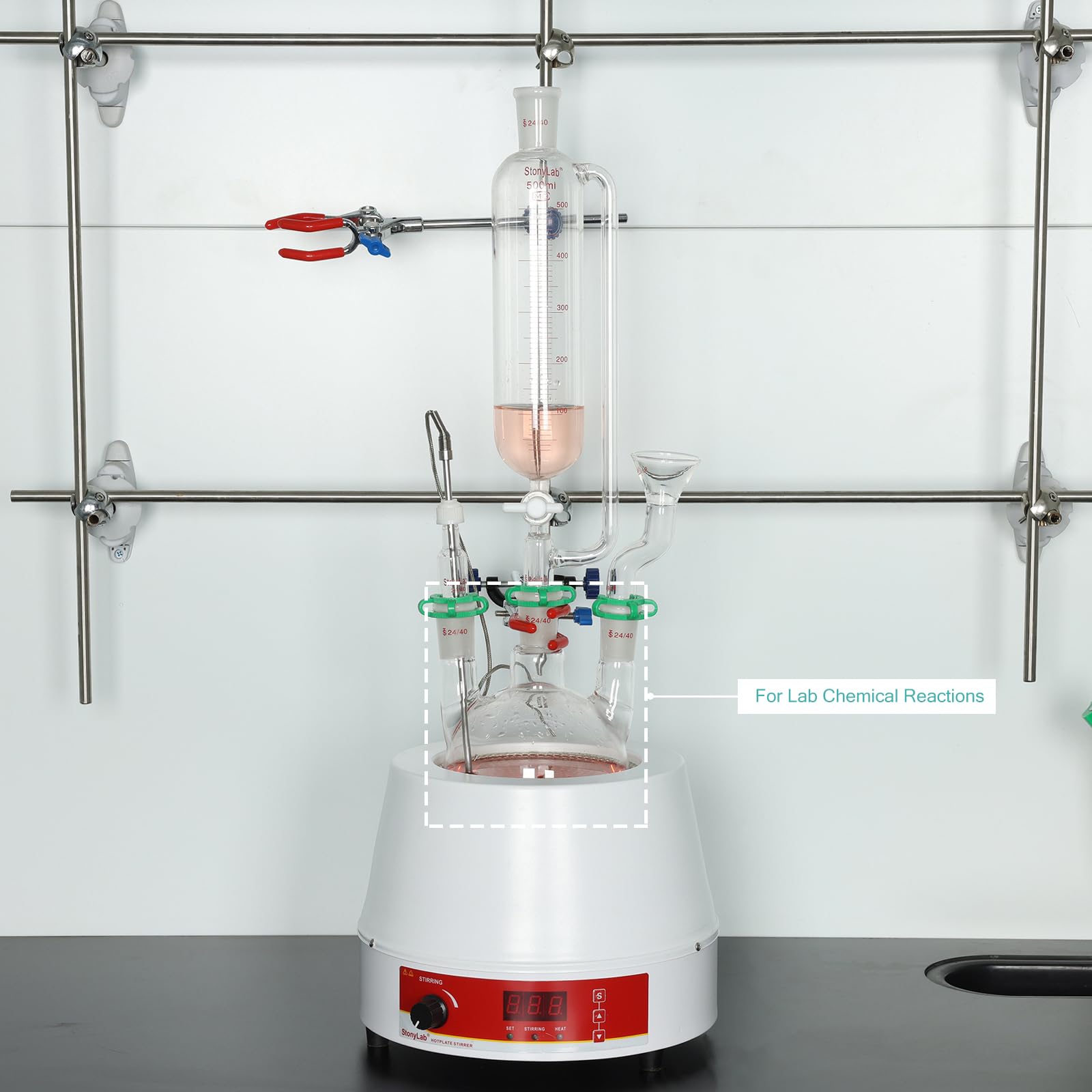 stonylab 250 ml Rundkolben mit 3 geraden Hälsen, 24/40 Standard-Schliffe, hochborosilikat Glas, ideal für Chemie, Labor, wissenschaftliche Experimente, Destillation und Rückflussanwendungen