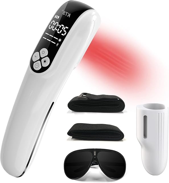 KTS Handheld Red Light Therapy Device for Pain Relief, 12 x 650nm&4 x 808nm Infrared Light Therapy, Portable Red Light Therapy for Joint Muscle Knee Back Shoulder Reliever with Goggles