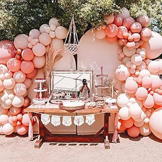 Pink Balloon Arch Kit Girls, Matte Balloon Garland, Pink Blush Rose White Double-Stuffed Party Decoration for Retro Boho Birthday Party, Wedding, Baby Shower, Bridal Shower, Hen Party, Anniversary