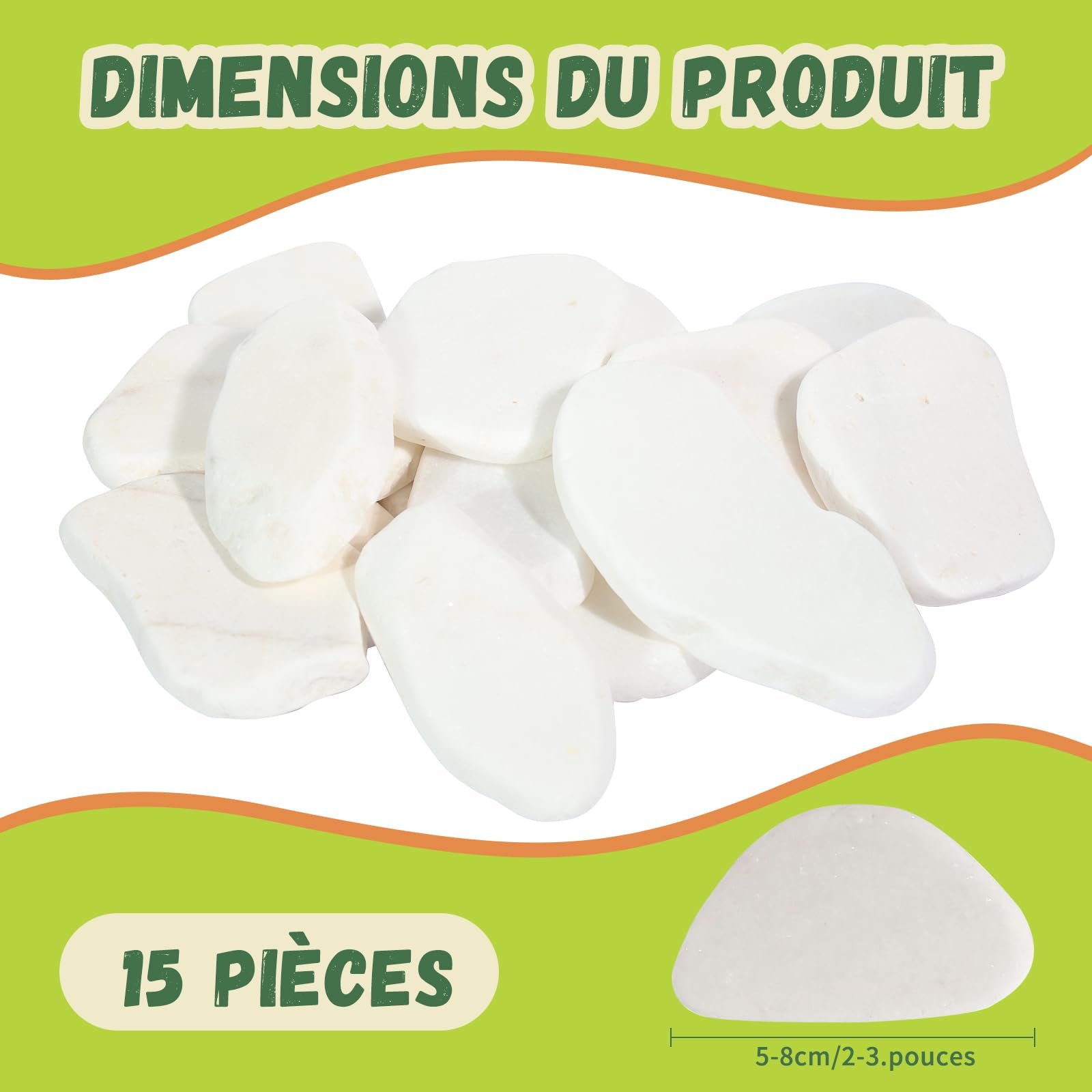 15 Galets à Peindre 5-8 cm – Pierres Naturelles Lisses et Plates, Galets de Rivière, Galets Décoratifs pour Bricolage, Décoration de Jardin, Vases, Projets Artistiques, Aménagement Paysager, Blanche