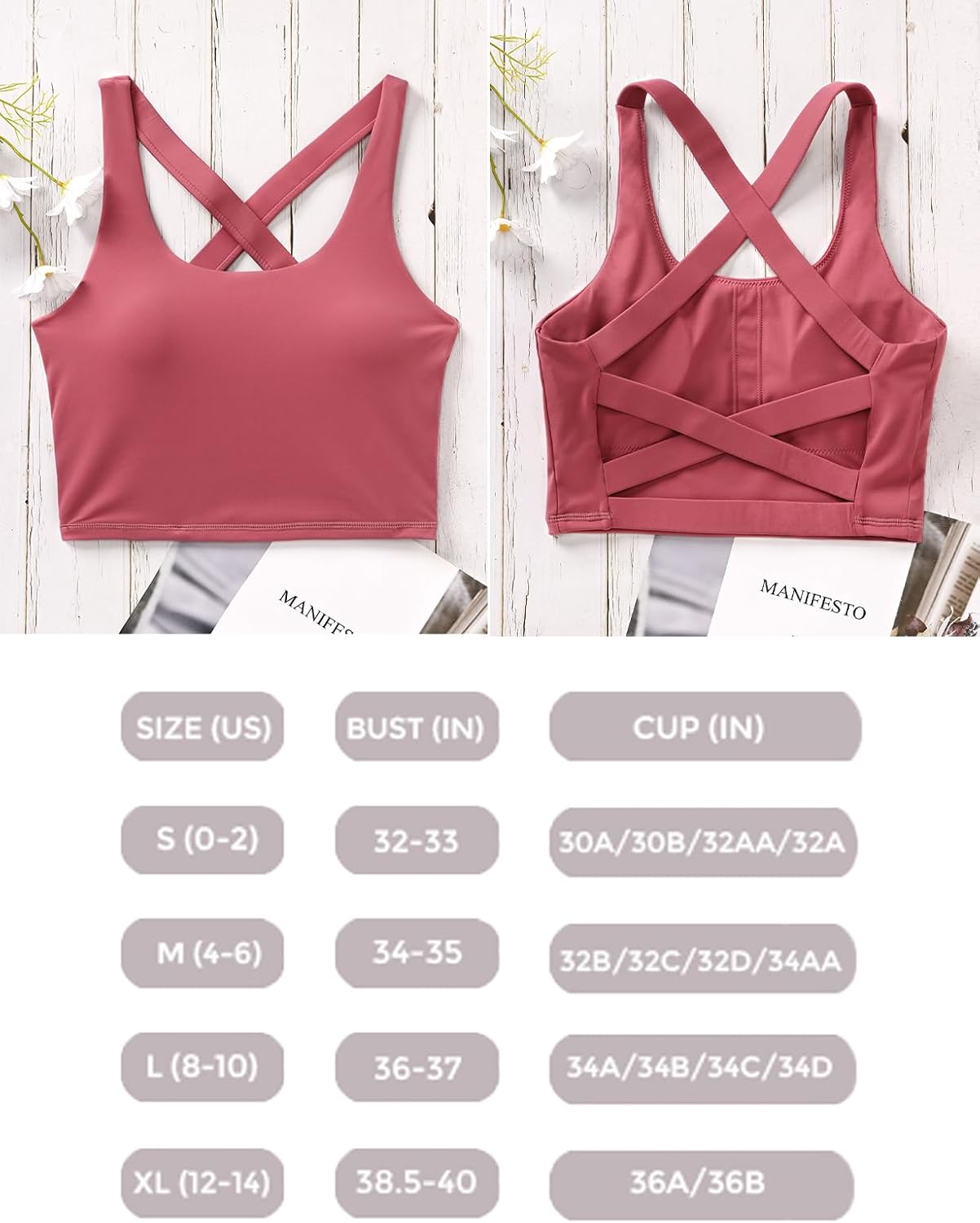 Women's Strappy Sports Bra Criss Cross Back Crop Tank Top Padded Fitness Workout Tops Longline Yoga Bras - Image 6