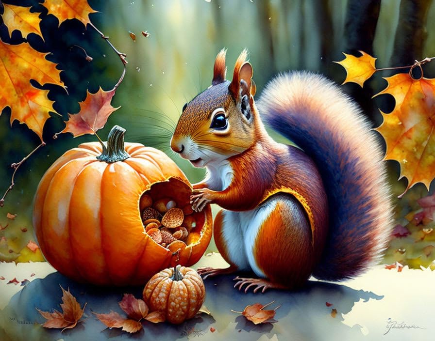 Toile écureuil mignon d'automne 58 x 90 cm impression haute définition