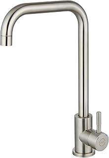 MILOT Kitchen Sink Taps Mixer, 360°Swivel Single Handle Low Arc, 35.5 cm Spout Height, Screw-Free Installation Stainless Steel Kitchen Mixer Taps 1 Hole, Brushed Nickel