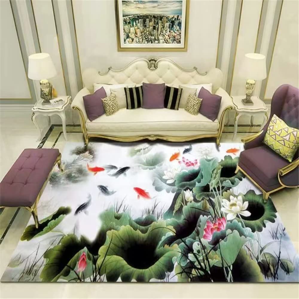 Tapis de chambre adulte au motif lotus vert pour sublimer votre terrasse et salon