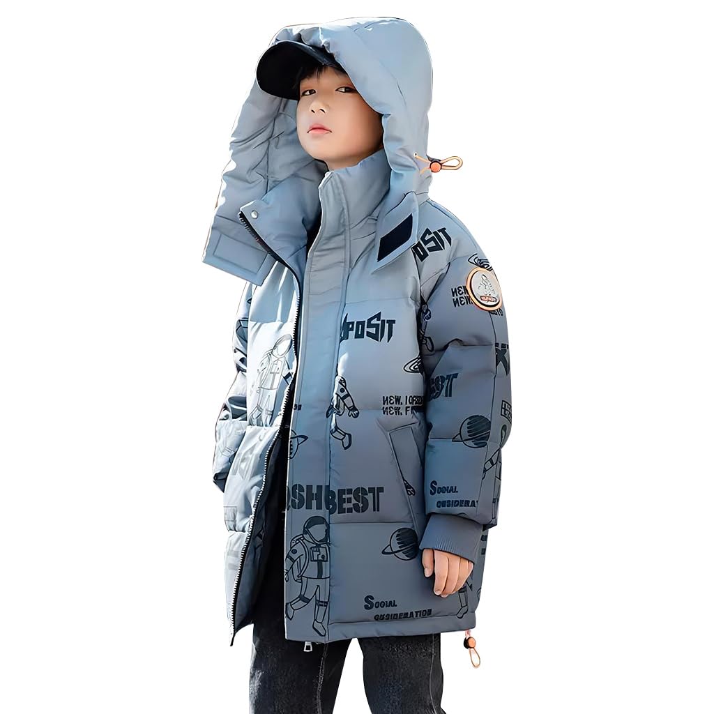 Linboo - Chaqueta acolchada para niño y niño, para invierno, chaqueta acolchada, cálida, con capucha, diseño de parka, estampado de letra