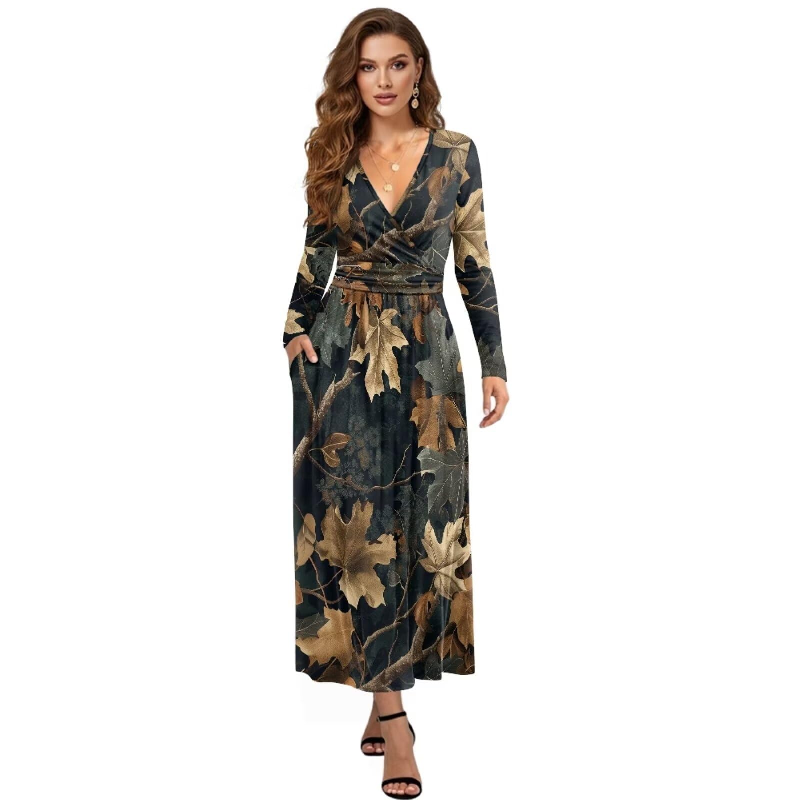 Womens Fall Maxi Dress Casual Dress A-Line Tiered Flowy Long Sleeve Dresses with Pockets for Spring Winter