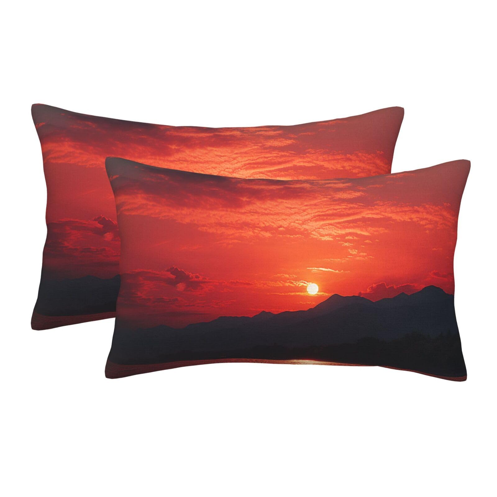 2 Pack Standard Size Pillow Cases for Hair and Skin Soft Breathable Pillow Case Covers with Hidden Zipper Fiery red Sunset Pillowcase 20"x30" Pillow Cover for Sleeping Gift