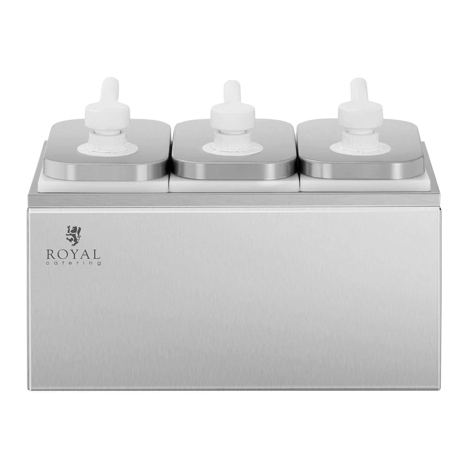 Royal Catering Distributeur De Sauce Pompe À Sauce En Plastique Ketchup Pour Friterie RCDI-6L (3 Récipients, Volume Total 6 l, Acier inoxydable / PP, Épaisseur du matériau 0,6 mm)