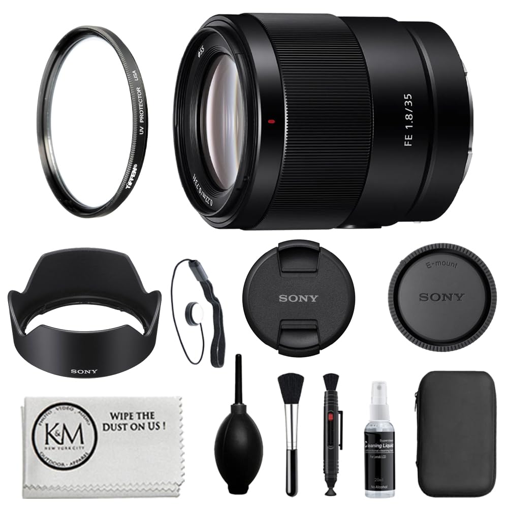 Sony FE 35mm f/1.8 Full Frame E-Mount Lens Bundled with 55mm UV Filter + Deluxe Cleaning Kit - Blower, Lens Pen, Brush &amp; Case + Cap Keeper + Microfiber Cleaning Cloth