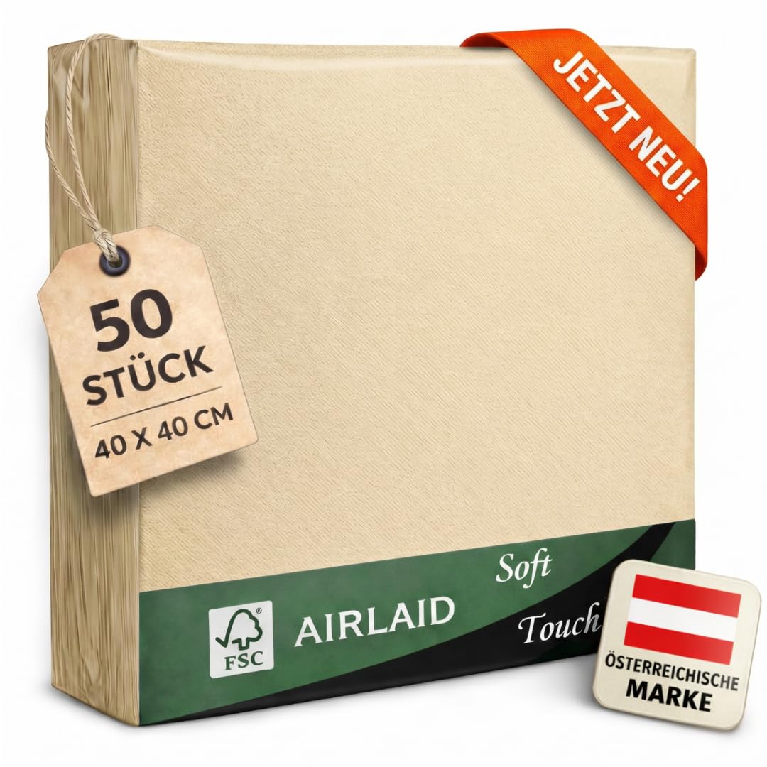 EV® Airlaid Servietten - 50 Stück, 40 x 40 cm - Stoffähnliche Servietten - ideal als Tischdeko für Hochzeit, Geburtstage & Feste