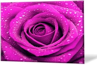 Modern Wall Art 16"X12" Painting Artwork Framed for Living Room Bedroom Bathroom Office Home Decor, The Enchanting Allure Of Dew - Adorned Purple Rose Pictures on Canvas Art Painting