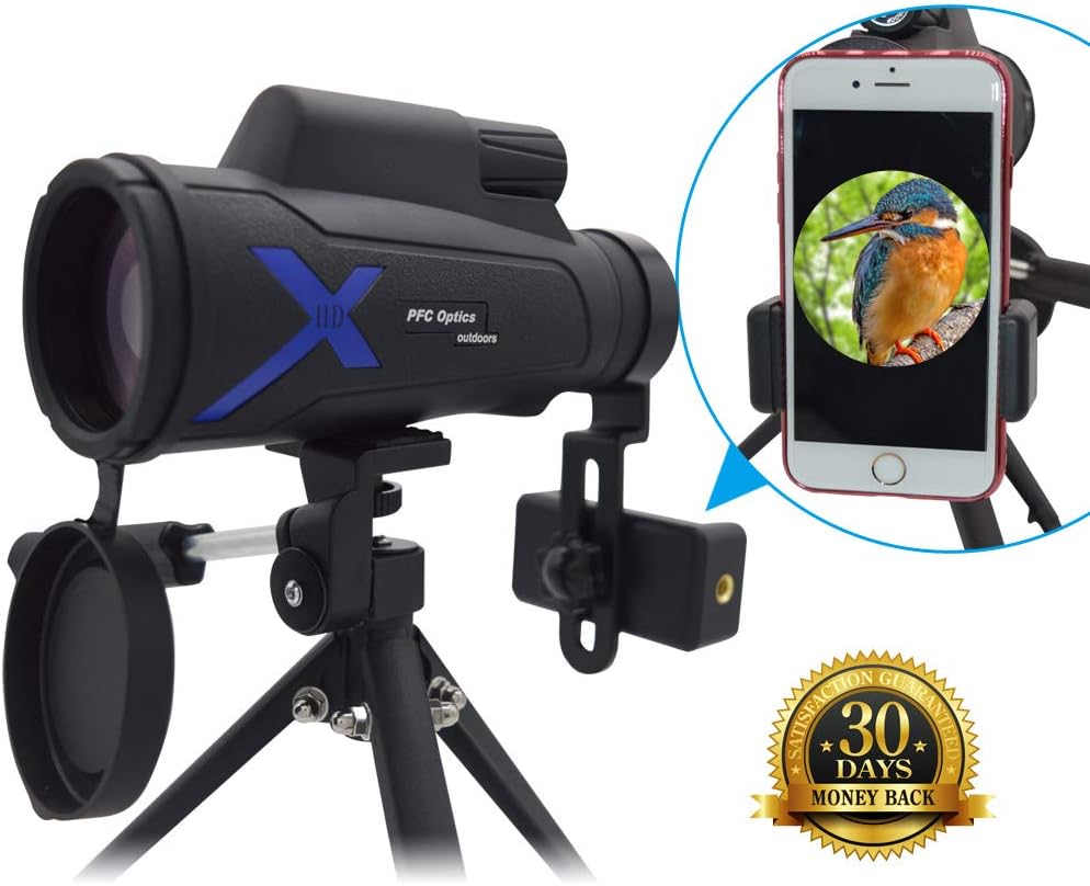 Monocular Telescope, 12x50 High Powered Monocular Scope for Adults with Long Tripod and Smartphone Adapter, Waterproof Fog HD Bak4 Prism Fmc Lens, Portable Monocular for Bird Watching/Wildlife/Travel