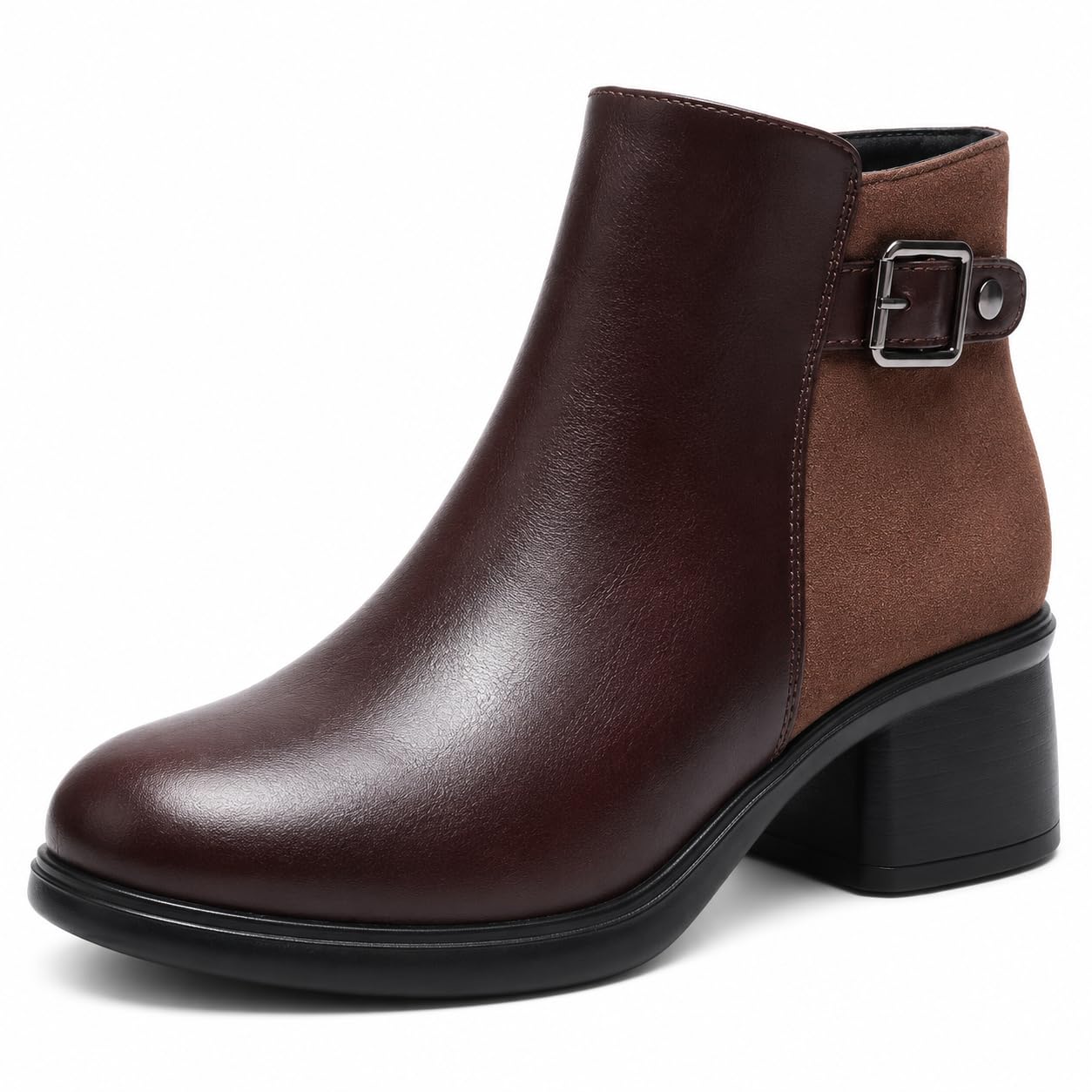 JOMIX Stivali Donna Invernali Stivaletti Bassi con Fibbia e Cerniera | Fodera interna isolante,Tacco comodo blocchetto,Calzata confortevole tutto il giorno,Design versatile abbinabile