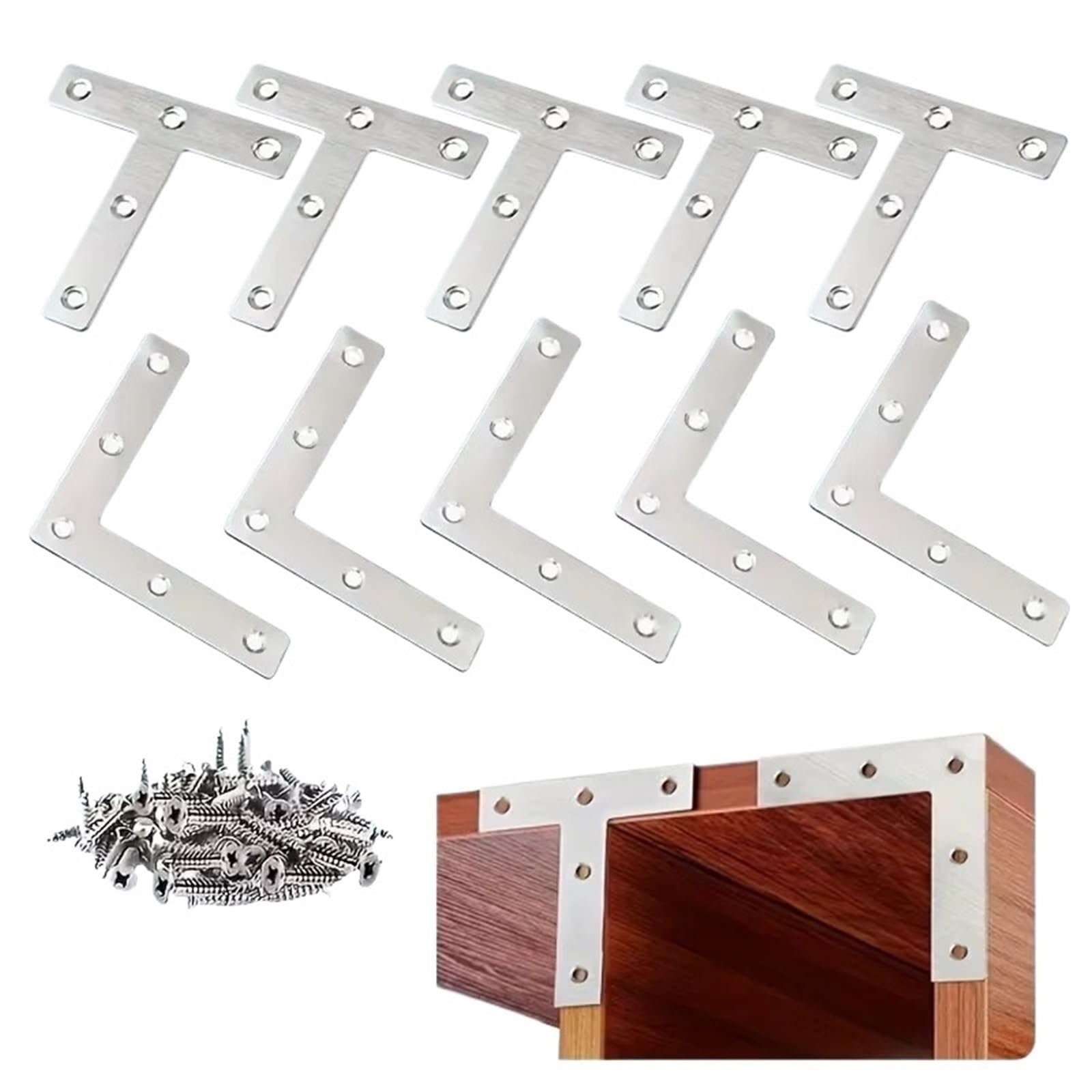 Flat Corner Brace 10pcs Flat Corner Brace Shelf Bracket Stainless Steel Supports for Furniture Cabinet Desk DIY Durable Metal Support Parts