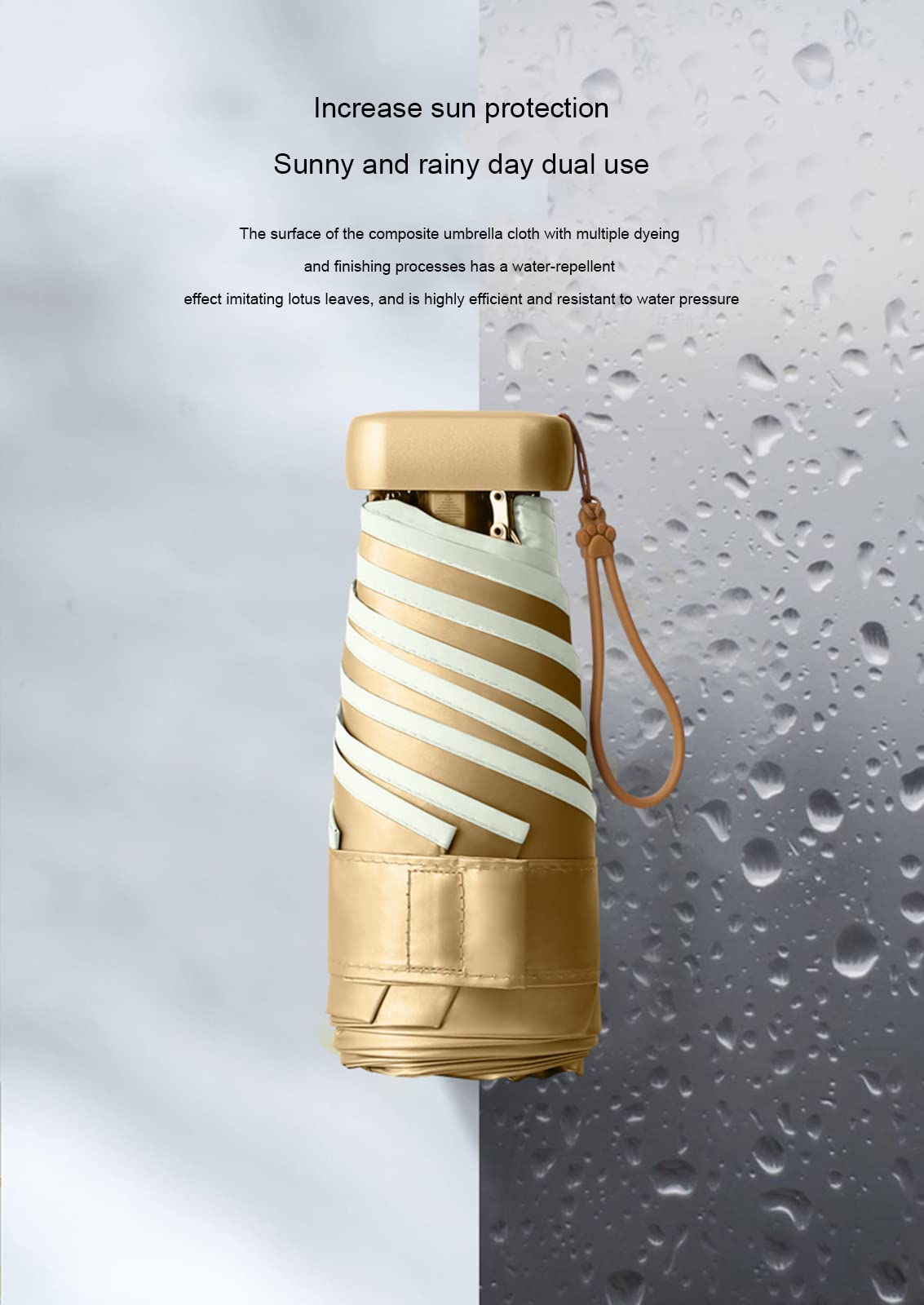Parapluies, Mini Parapluie, Or Titane Anti-UV(Beige)