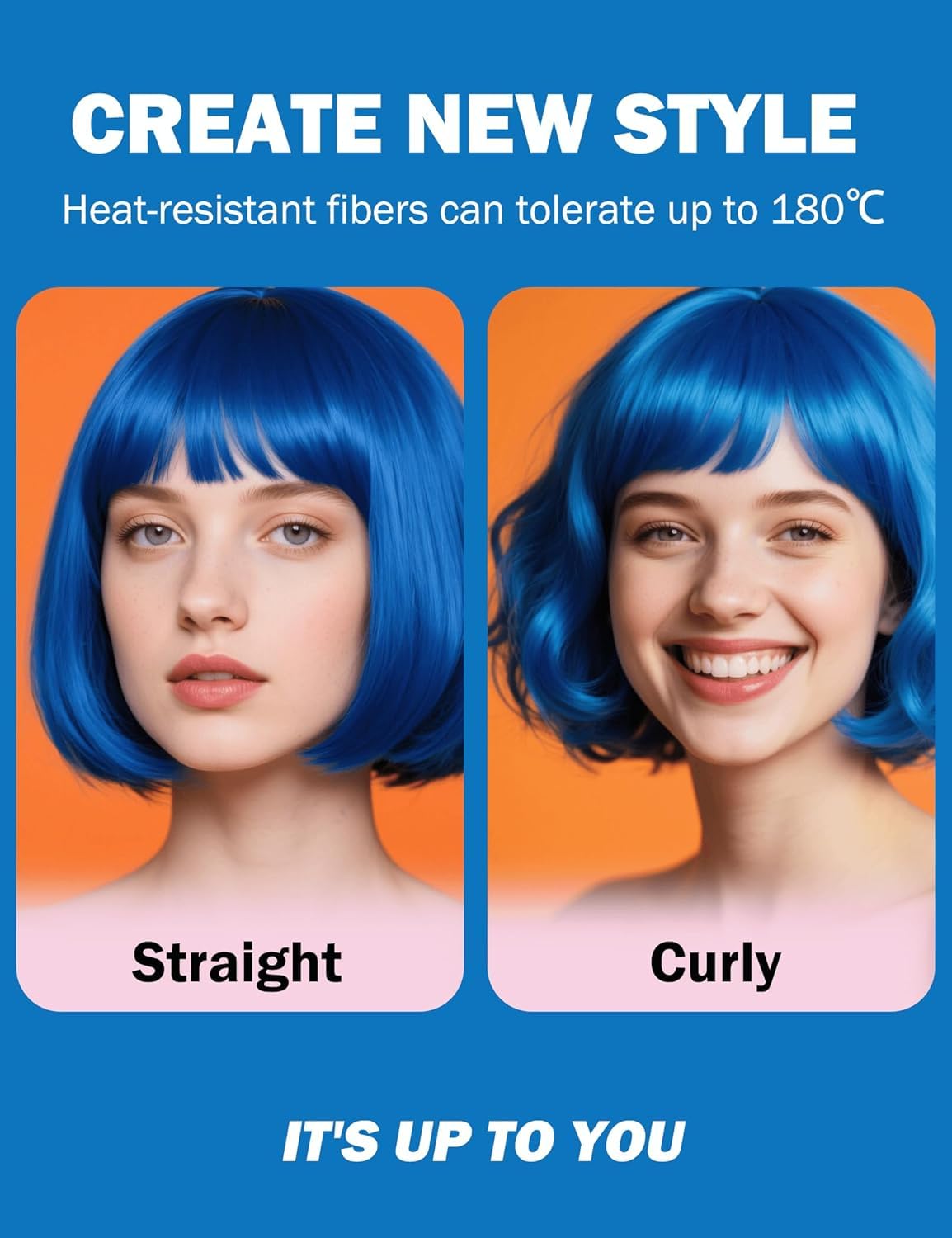 PORSMEER Short Bob Blue Wig and Sunglasses 12 Inch Straight Colorful Hair Wigs with Fringe for Women Unisex for Halloween Costume Cosplay Party Tourism+ Free Wig Cap - Image 4