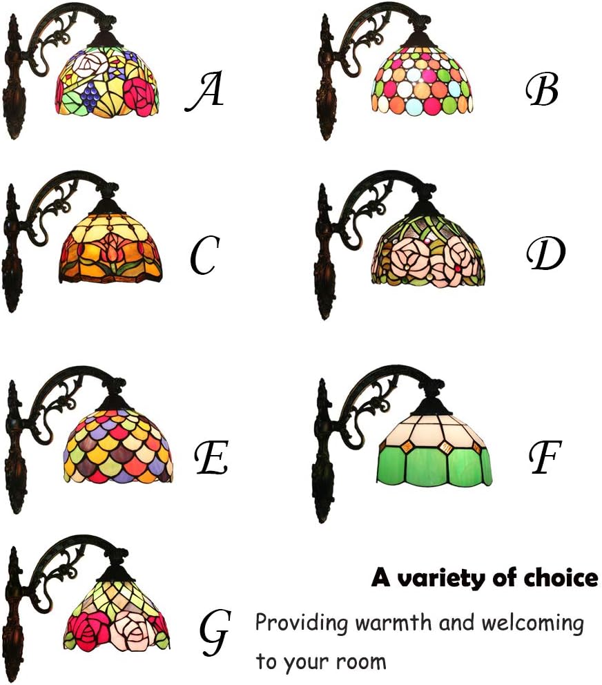 ANYE Tiffany Wall Sconces with UL Plug-in Button Black Cord Mediterranean Style Glass Tulip Shade Decor Elegant Lights Fixtures for Cabinet Kitchen Restaurant Bulb Sold Separately