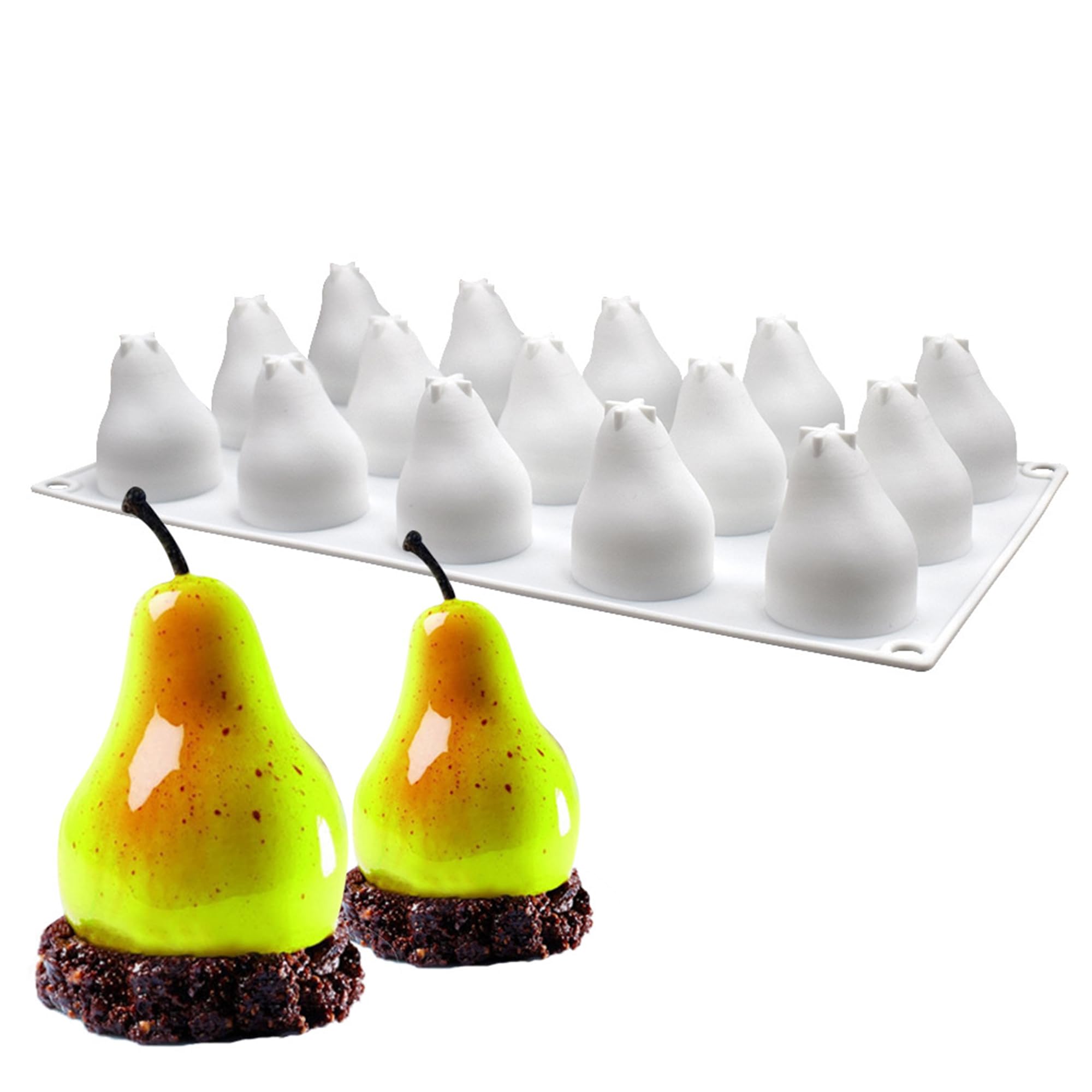 Stampo in silicone 3D per cioccolatini a pera, mousse, stampo in silicone 3D, 15 fori, per cioccolatini (#1, 37 x 49 mm)
