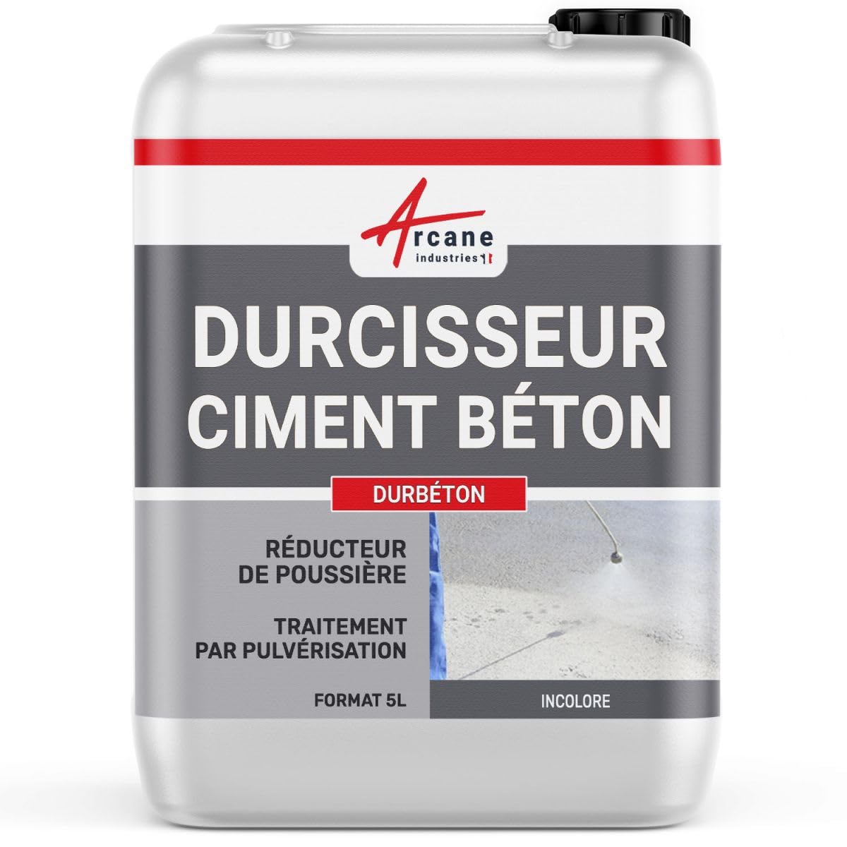 Beton- und Zementverhärter für Außenbereich und Estrich: DURBETON - 5 L | Härtet Beton, Zement und Kalkstein, reduziert Staub und Porosität, Estriche, Pflasterungen. Arcane Industries
