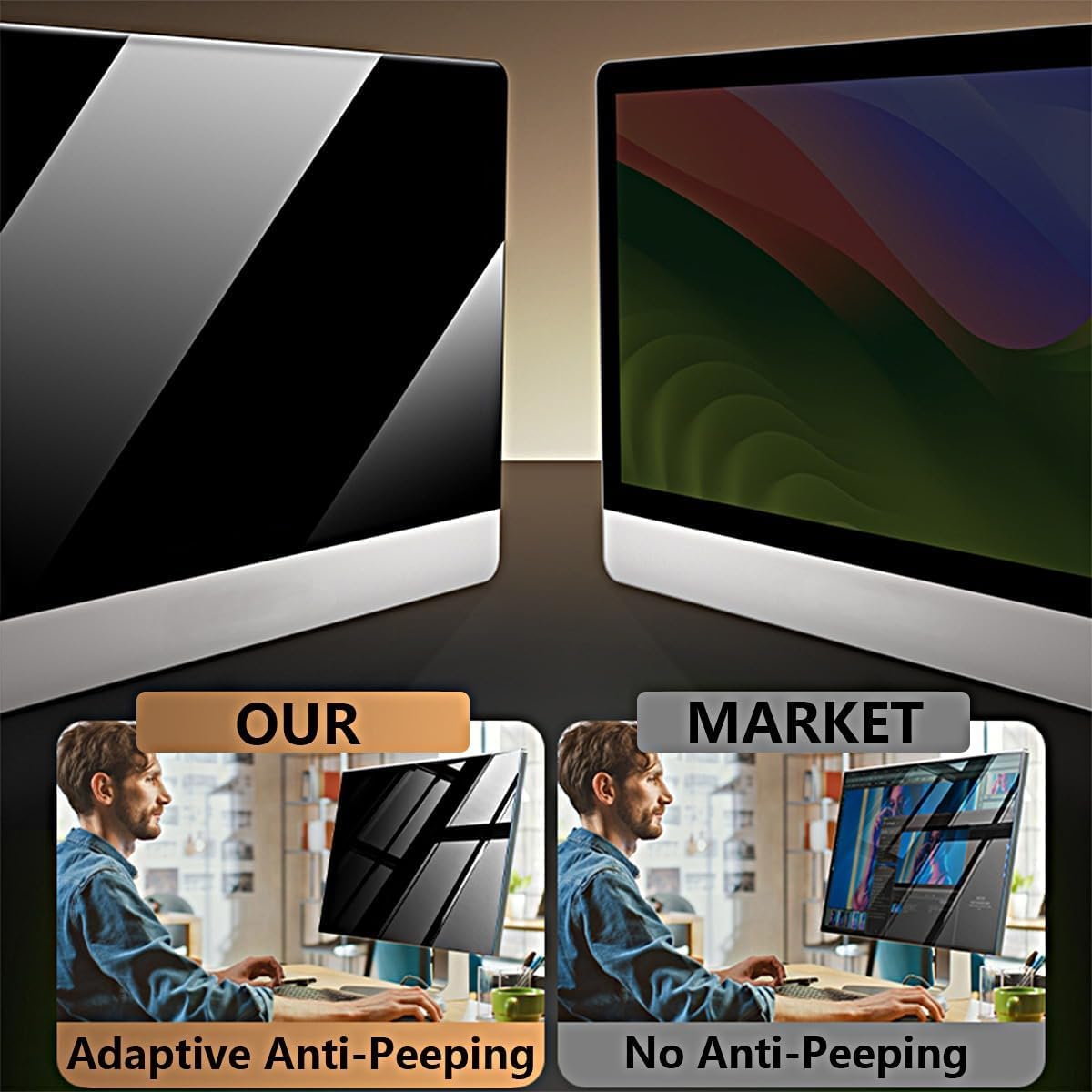 TBLOTYD Computer Privacy Screen Filter, Hanging Universal Privacy Film for 16:9,16:10 Widescreen Monitors, 24 Inch, for Office,24