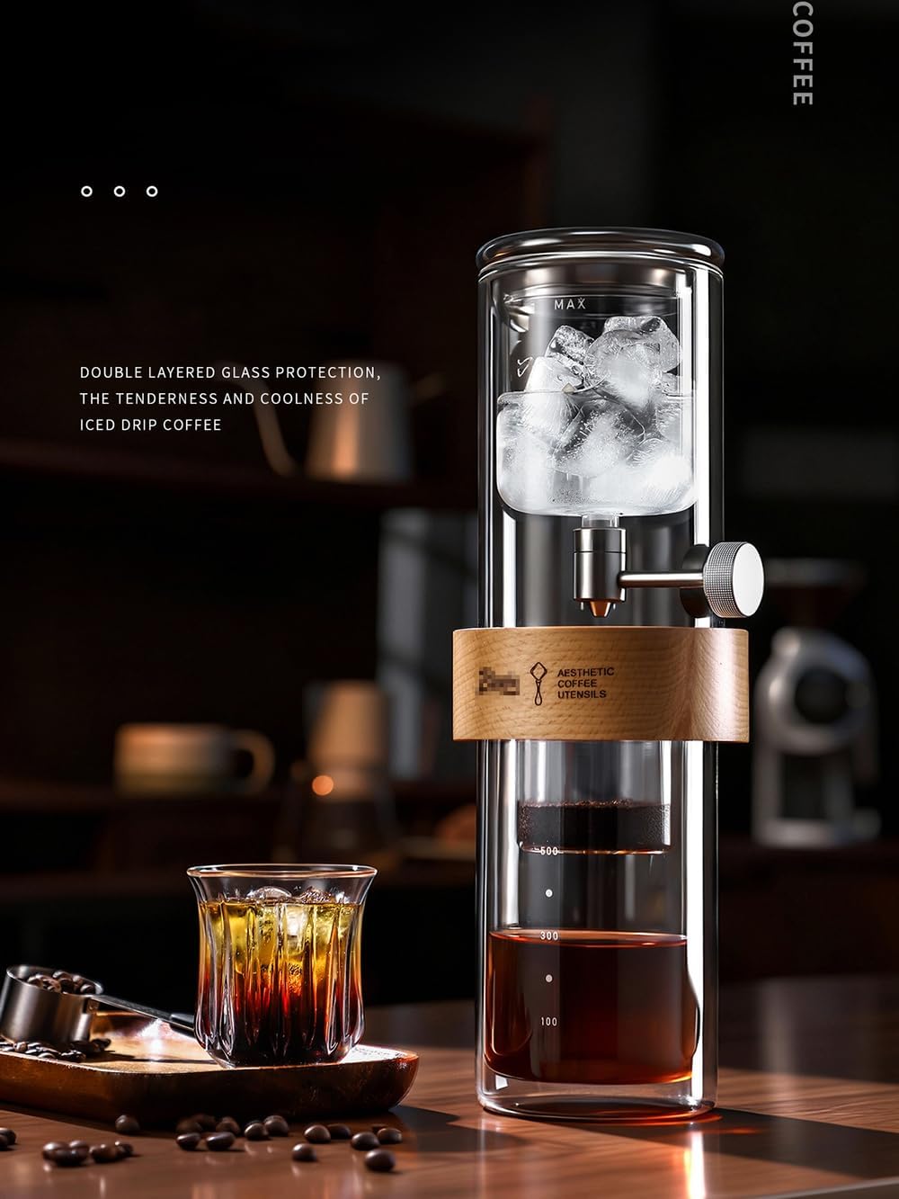 Cold Brew Coffee Maker, 15oz Ice Slow Drip Coffee Maker, Borosilicate Glass Pour Over Coffee Brewer for Home Coffee Bar