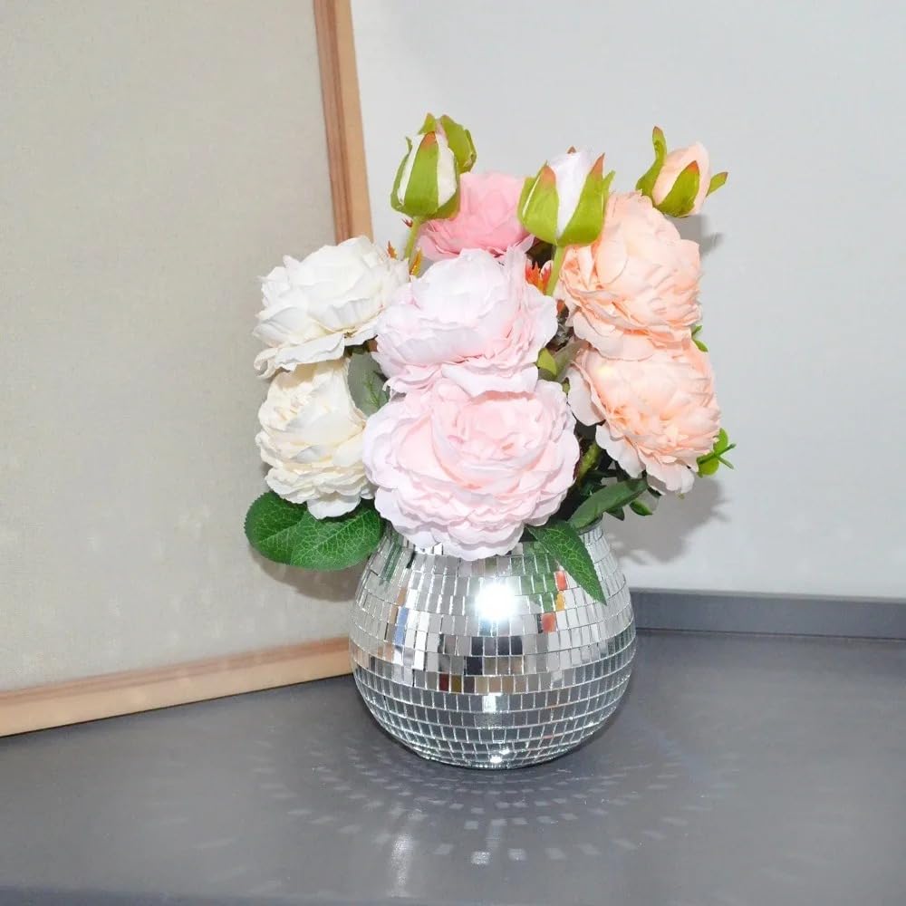 Vase pot de fleur boule à facette au design miroir contemporain
