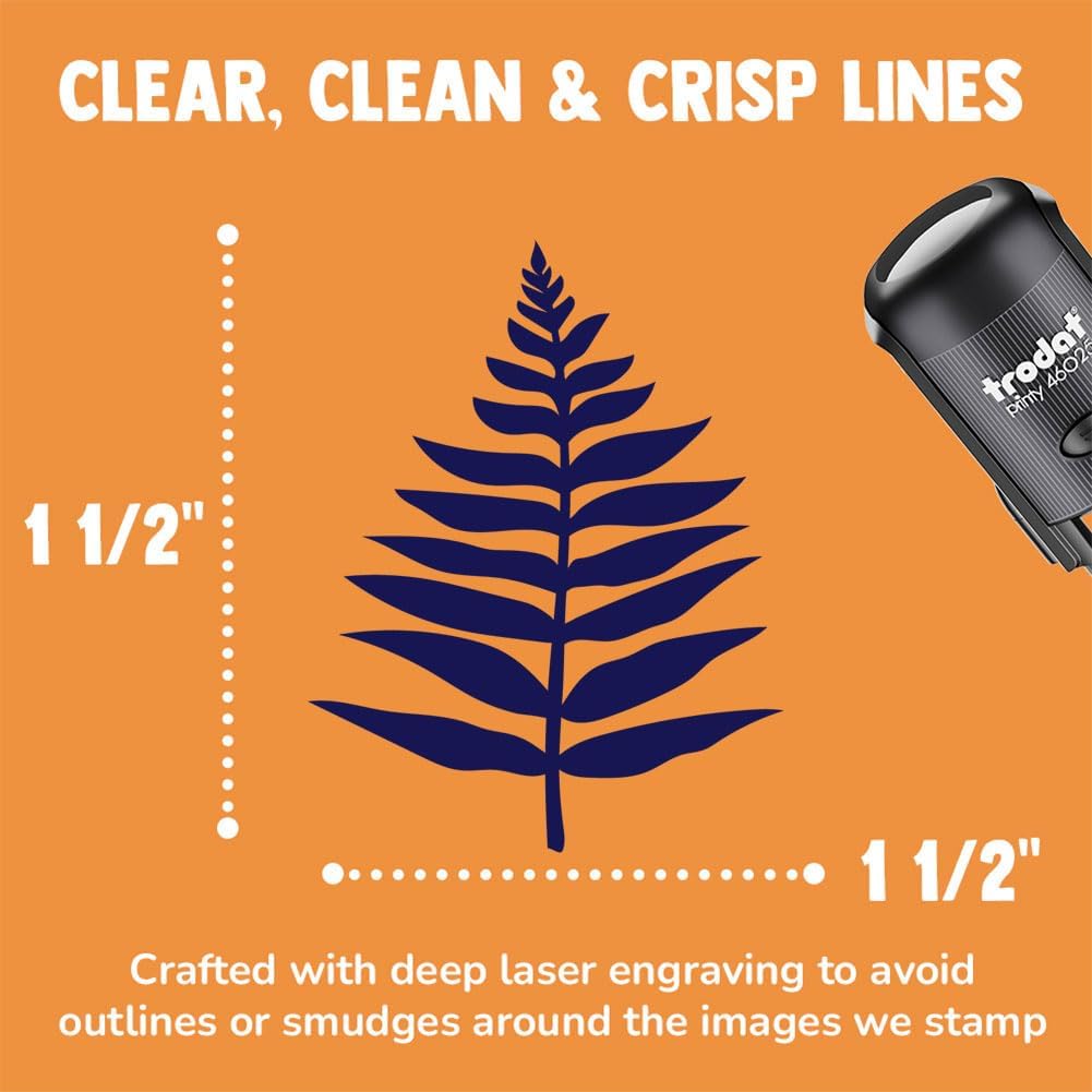 Fern Leaf Self-Inking Rubber Stamp Ink Stamper for Stamping Crafting Planners - 1-1/2 Inch Large - Blue Ink
