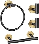 Towel Ring Set 4 Piece Bathroom Hardware Set Includes Towel Ring 2 Towel Hooks and Toilet Paper Holder Stainless Steel Wall Mounted (Matte Black)