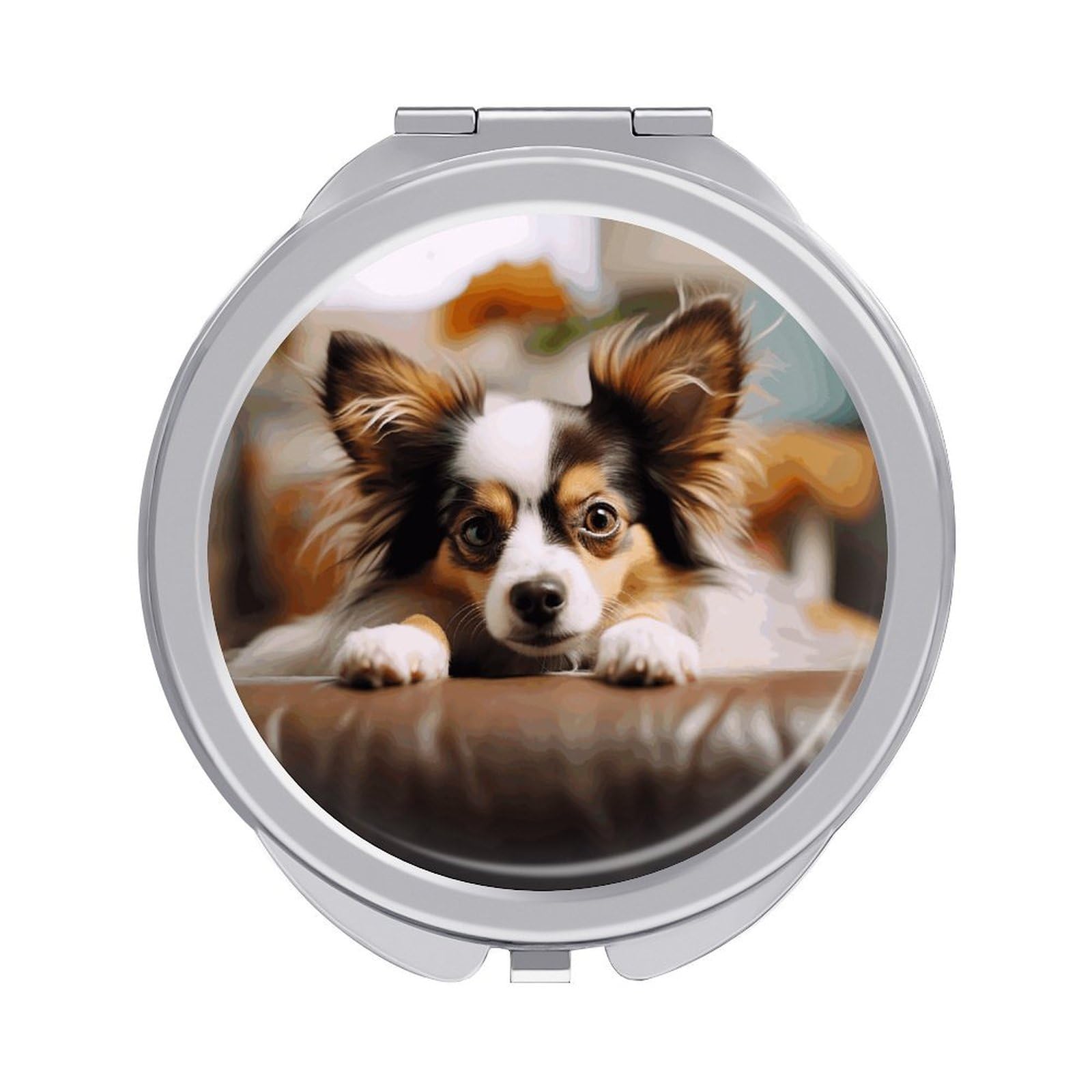LZQPOEAS Papillon Lying on Tummy Compact Mirror, Double-Sided Folding Makeup Mirror, Durable Metal Travel Pocket Mirror for Purse, Portable Round Touch-Up Mirror for Table Gifts and Everyday Use
