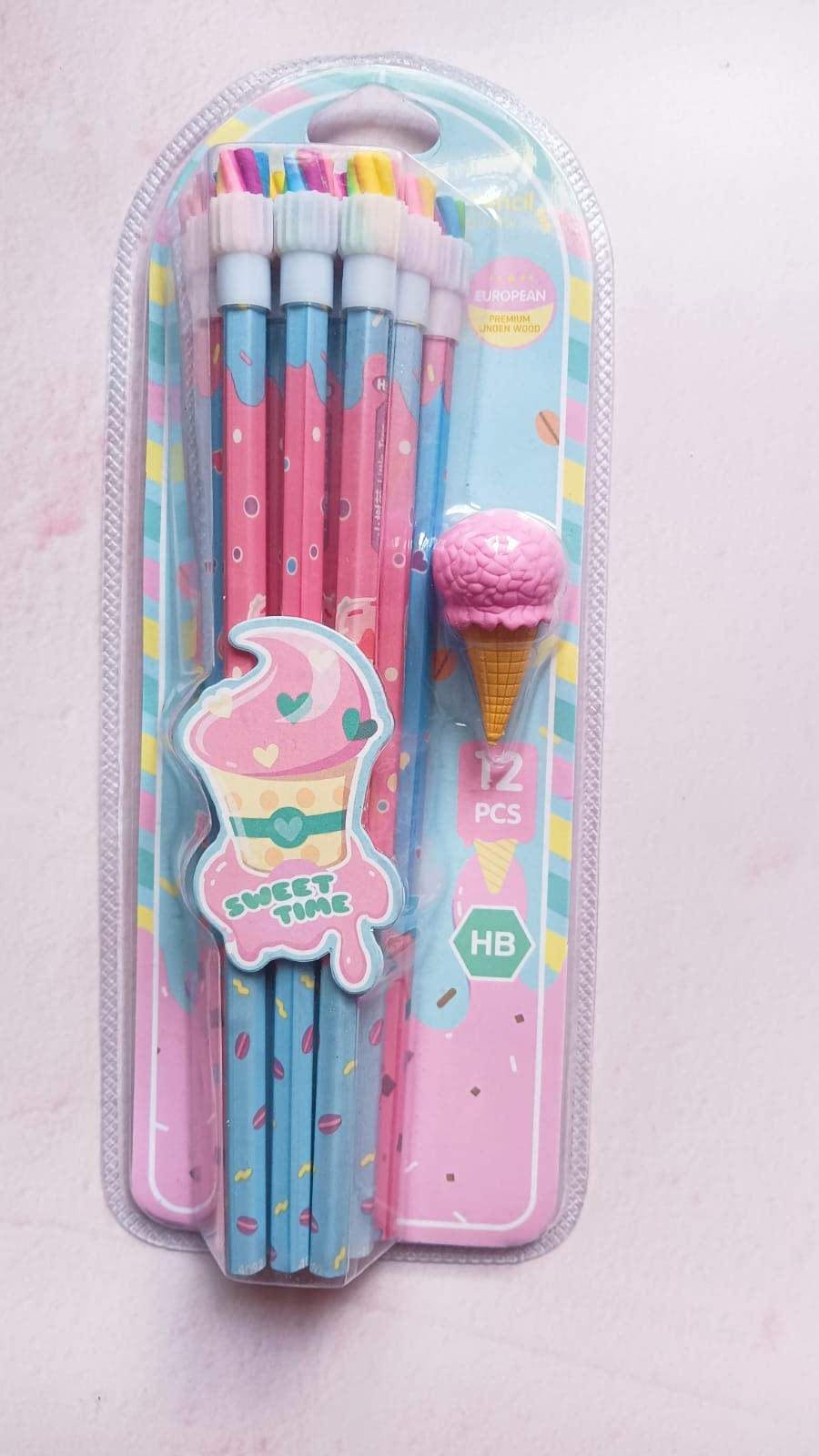 Krupasadhya 12 Pcs HB Pencil Set Pencil With Ice Cream Shaped Eraser Unique Pencil Kit with 1 Fancy Donut/Baby Doll Fish Eraser For Girls & Boys pack of 1 1