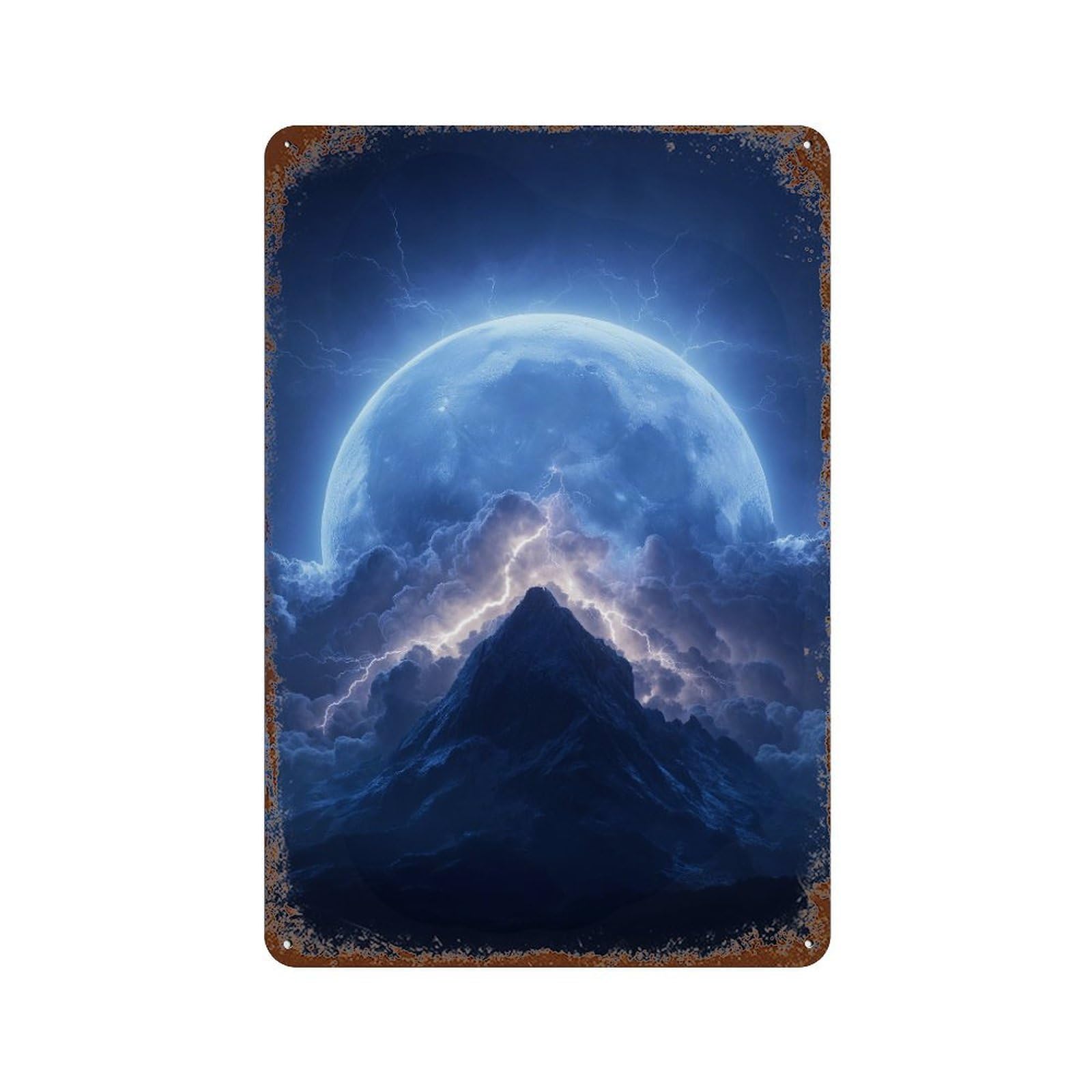 Thunderstorm Moonlit Peaks Vintage Rust Metal Sign 11.8"x7.9", for Garage, Bar And Workshop Decor, Decorative Metal Wall Art