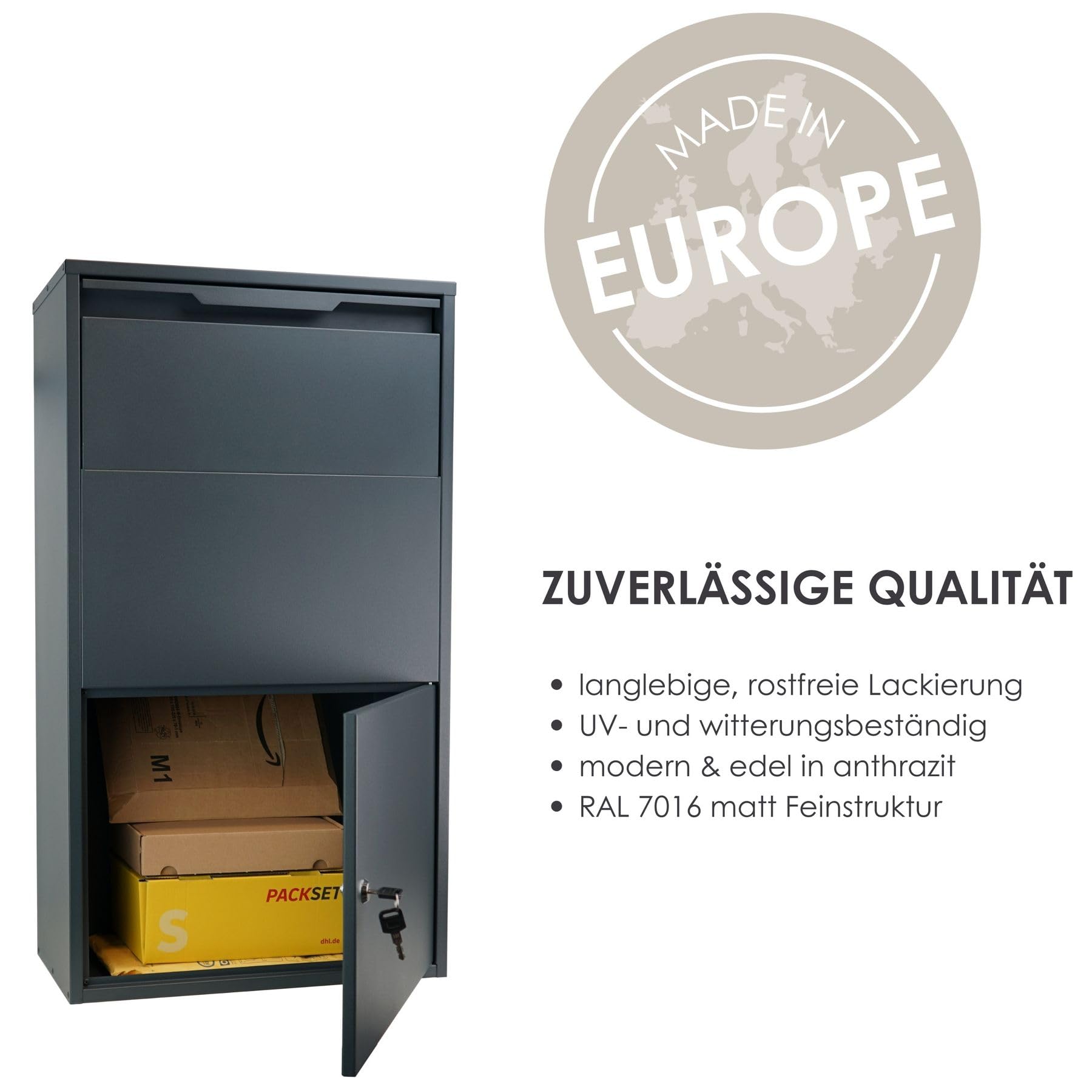 MOCAVI Paketbox 55 Paketkasten Anthrazit RAL 7016 rostfrei wetterfest mit Schloss