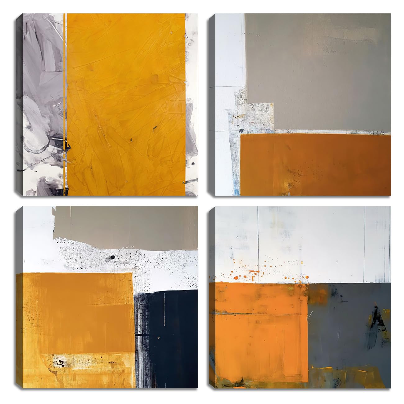 KuiluuyeAbstract Canvas Wall Art Home Decor Wall Art Modern 4 Piece Yellow Grey Nordic Geometric Illustration Poster Prints Painting Framed Artwork Decorations for Home Living Room Bedroom 12"x12"x4